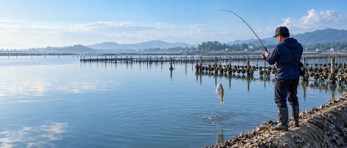 沿海海围与作钓场景